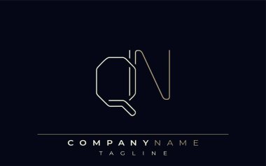 QN Soyut Hat Biçimi Logosu. Harflerin Q ve N Soyut Satır Biçiminin Minimalist Tasarımı