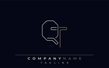 QT Soyut Hat Biçimi Logosu. Harflerin Q ve T Soyut Satır Biçiminin Minimalist Tasarımı