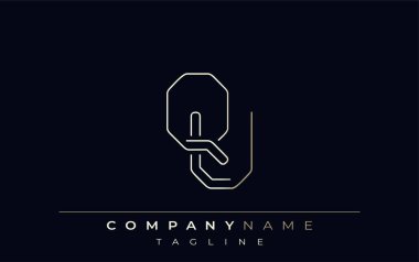 QU Soyut Satır Biçimi Logosu. Harflerin Q ve U Soyut Satır Biçiminin Minimalist Tasarımı