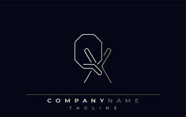 QX Soyut Satır Biçimi Logosu. Harflerin Q ve X Soyut Satır Biçiminin Minimalist Tasarımı