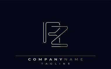 RZ Soyut Çizgi Biçimi Logosu. Harflerin R ve Z Soyut Satır Biçiminin Minimalist Tasarımı