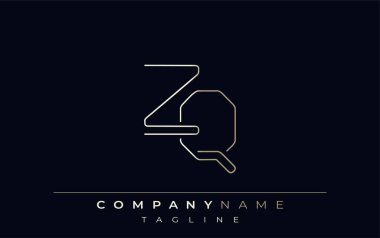 ZQ Soyut Hat Biçimi Logosu. Z Harfleri ve Q Soyut Satır Biçiminin Minimalist Tasarımı