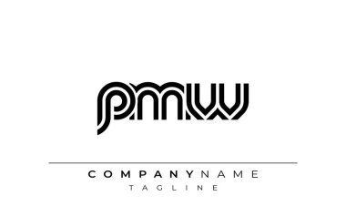 PMW Yaratıcı Eşsiz Modern Harf Logosu Tasarımı. Benzersiz bir harf dizaynına sahip stilize logo, soyut minimalist estetik ve modern cazibe sunar.