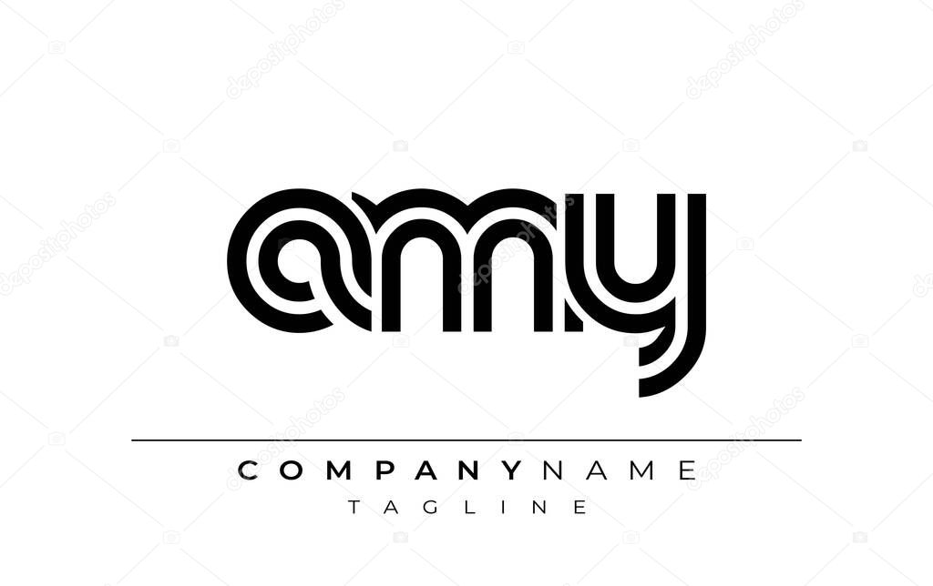 AMY Creative Unique Modern Letter Logo Design. Stylized logo featuring a unique letter design, presenting abstract minimalist aesthetics and modern appeal.
