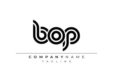 BOP Yaratıcı Eşsiz Modern Harf Logosu Tasarımı. Benzersiz bir harf dizaynına sahip stilize logo, soyut minimalist estetik ve modern cazibe sunar.