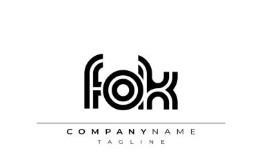 FOK Yaratıcı Eşsiz Modern Harf Logosu Tasarımı. Benzersiz bir harf dizaynına sahip stilize logo, soyut minimalist estetik ve modern cazibe sunar.