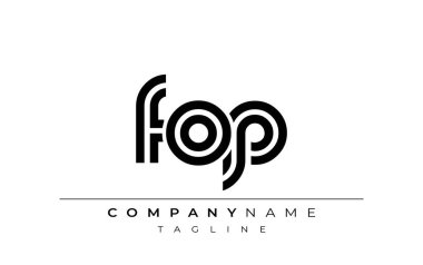 FOP Yaratıcı Eşsiz Modern Harf Logosu Tasarımı. Benzersiz bir harf dizaynına sahip stilize logo, soyut minimalist estetik ve modern cazibe sunar.