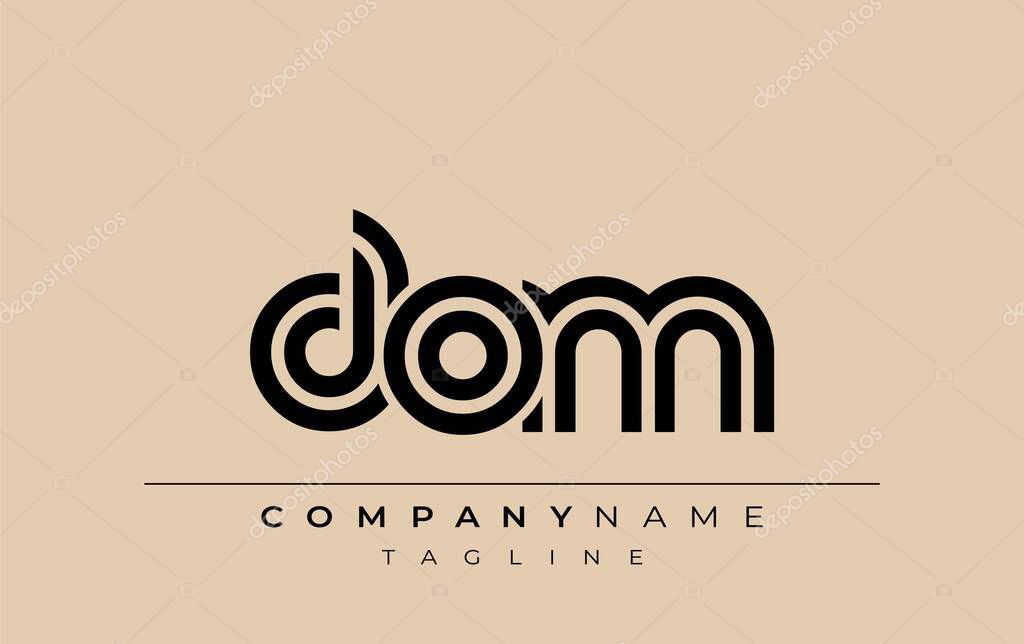 DOM Creative Unique Modern Letter Logo Design. Stylized logo featuring a unique letter design, presenting abstract minimalist aesthetics and modern appeal.