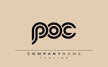 POC Yaratıcı Eşsiz Modern Harf Logosu Tasarımı. Benzersiz bir harf dizaynına sahip stilize logo, soyut minimalist estetik ve modern cazibe sunar.
