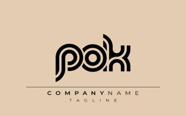 POK Yaratıcı Eşsiz Modern Harf Logosu Tasarımı. Benzersiz bir harf dizaynına sahip stilize logo, soyut minimalist estetik ve modern cazibe sunar.