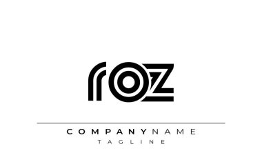 ROZ Yaratıcı Eşsiz Modern Harf Logosu Tasarımı. Benzersiz bir harf dizaynına sahip stilize logo, soyut minimalist estetik ve modern cazibe sunar.