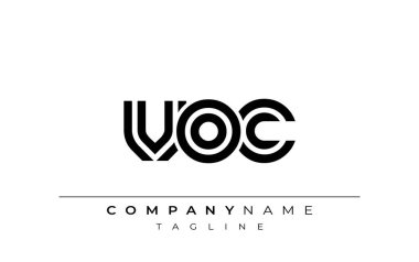 VOC Yaratıcı Eşsiz Modern Harf Logosu Tasarımı. Benzersiz bir harf dizaynına sahip stilize logo, soyut minimalist estetik ve modern cazibe sunar.