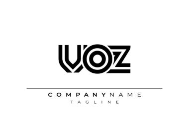 VOZ Yaratıcı Eşsiz Modern Harf Logosu Tasarımı. Benzersiz bir harf dizaynına sahip stilize logo, soyut minimalist estetik ve modern cazibe sunar.