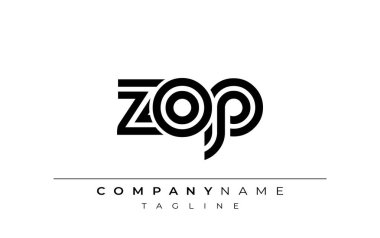 ZOP Yaratıcı Eşsiz Modern Harf Logosu Tasarımı. Benzersiz bir harf dizaynına sahip stilize logo, soyut minimalist estetik ve modern cazibe sunar.