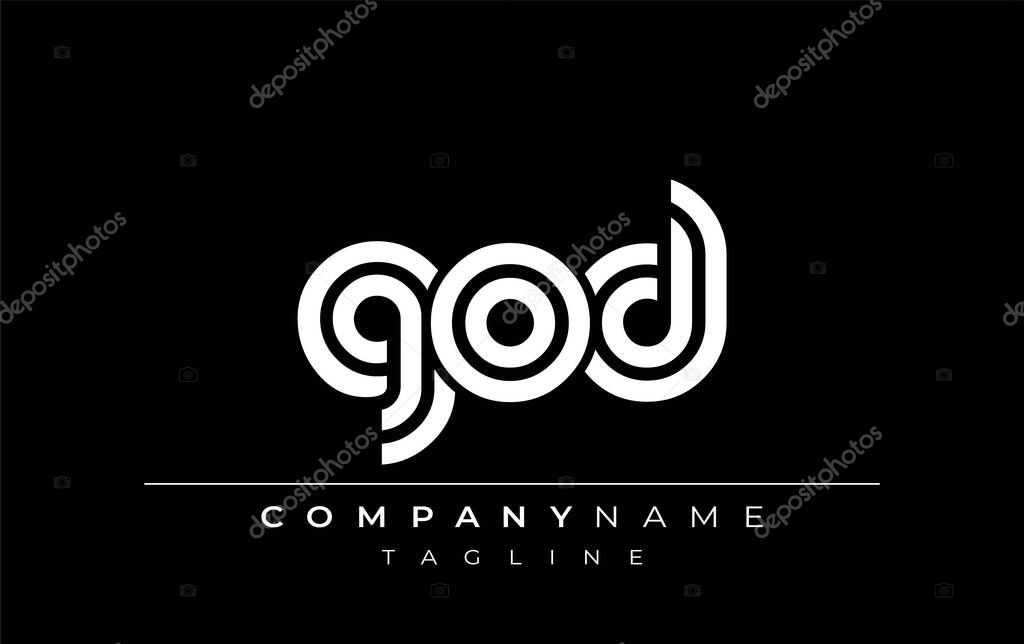 GOD Creative Unique Modern Letter Logo Design. Stylized logo featuring a unique letter design, presenting abstract minimalist aesthetics and modern appeal.