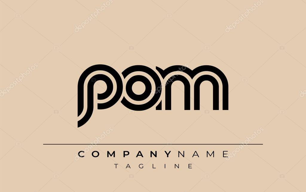 POM Creative Unique Modern Letter Logo Design. Stylized logo featuring a unique letter design, presenting abstract minimalist aesthetics and modern appeal.