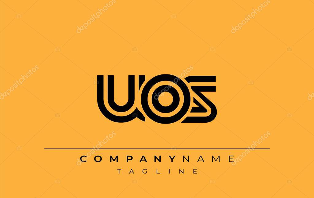 UOS Creative Unique Modern Letter Logo Design. Stylized logo featuring a unique letter design, presenting abstract minimalist aesthetics and modern appeal.