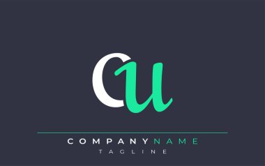 Zarif Stilize CU Harf Tasarımı. Beyaz ve Teal Gölgeli Monogram Harfleri içeren Modern Logo