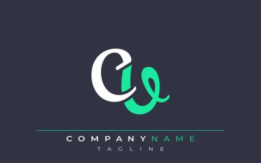 Zarif Biçimli CV Harf Tasarımı. Beyaz ve Teal Gölgeli Monogram Harfleri içeren Modern Logo