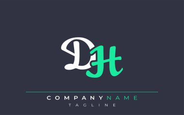Zarif Stili DH Harf Tasarımı. Beyaz ve Teal Gölgeli Monogram Harfleri içeren Modern Logo