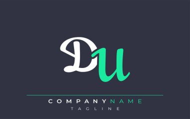 Zarif Stilize DU Harf Tasarımı. Beyaz ve Teal Gölgeli Monogram Harfleri içeren Modern Logo