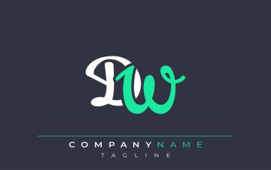 Zarif Stili DW Harf Tasarımı. Beyaz ve Teal Gölgeli Monogram Harfleri içeren Modern Logo
