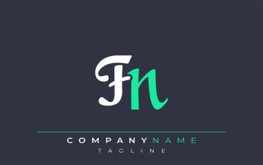 Zarif Biçimli FN Harf Tasarımı. Beyaz ve Teal Gölgeli Monogram Harfleri içeren Modern Logo