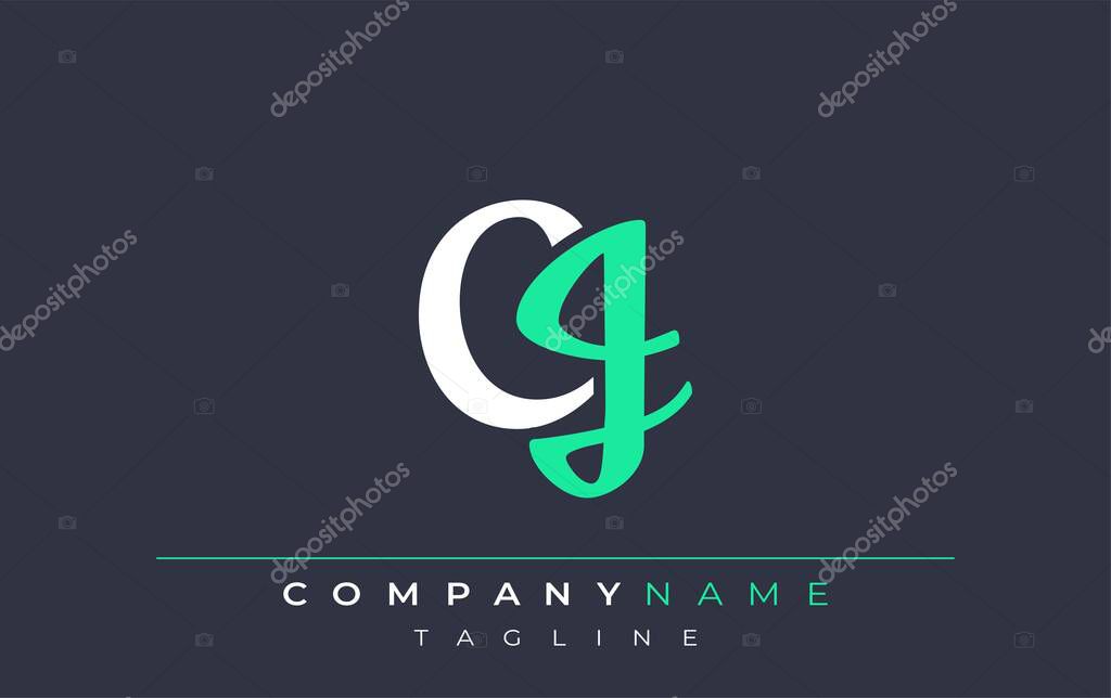 Elegant Stylized CJ Lettering Design. Stylish Modern Logo featuring Monogram Letters in White and Teal Shade