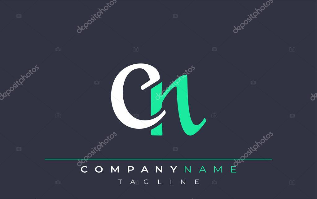 Elegant Stylized CN Lettering Design. Stylish Modern Logo featuring Monogram Letters in White and Teal Shade
