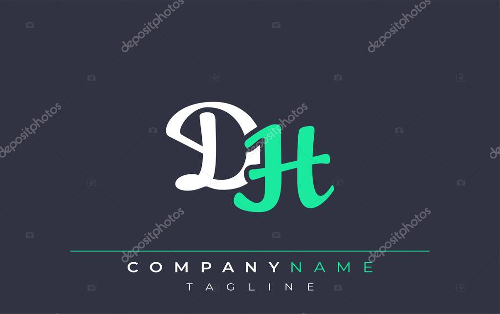 Elegant Stylized DH Lettering Design. Stylish Modern Logo featuring Monogram Letters in White and Teal Shade