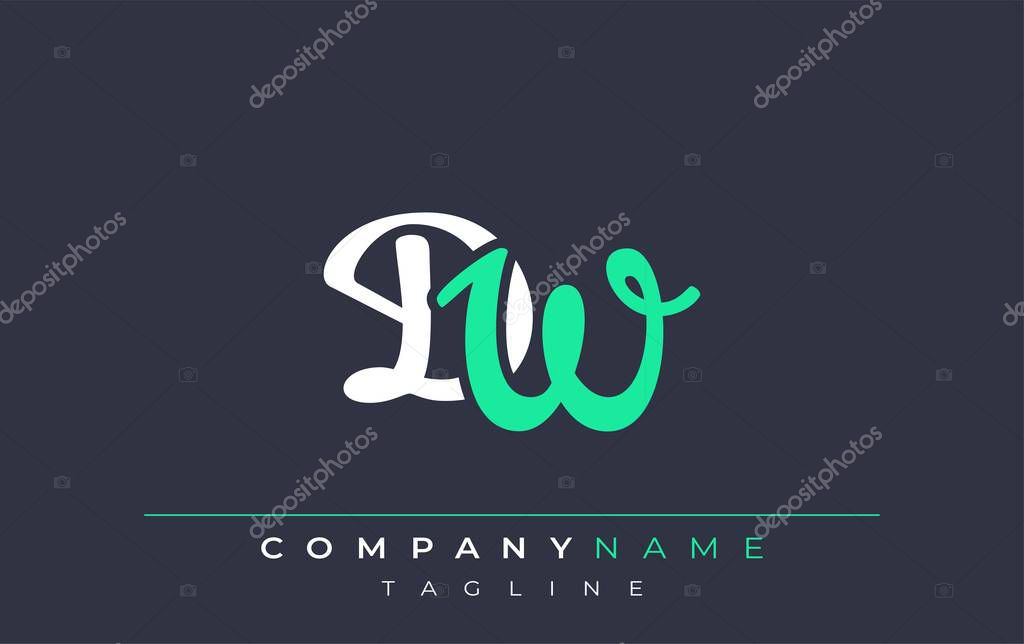 Elegant Stylized DW Lettering Design. Stylish Modern Logo featuring Monogram Letters in White and Teal Shade