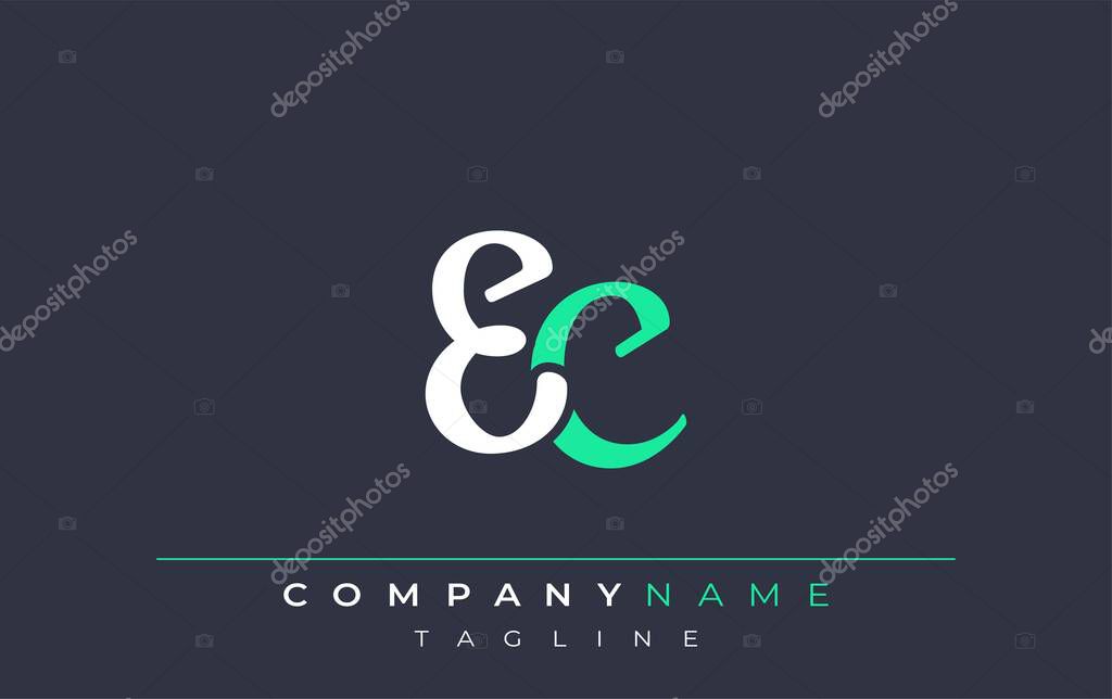 Elegant Stylized EC Lettering Design. Stylish Modern Logo featuring Monogram Letters in White and Teal Shade