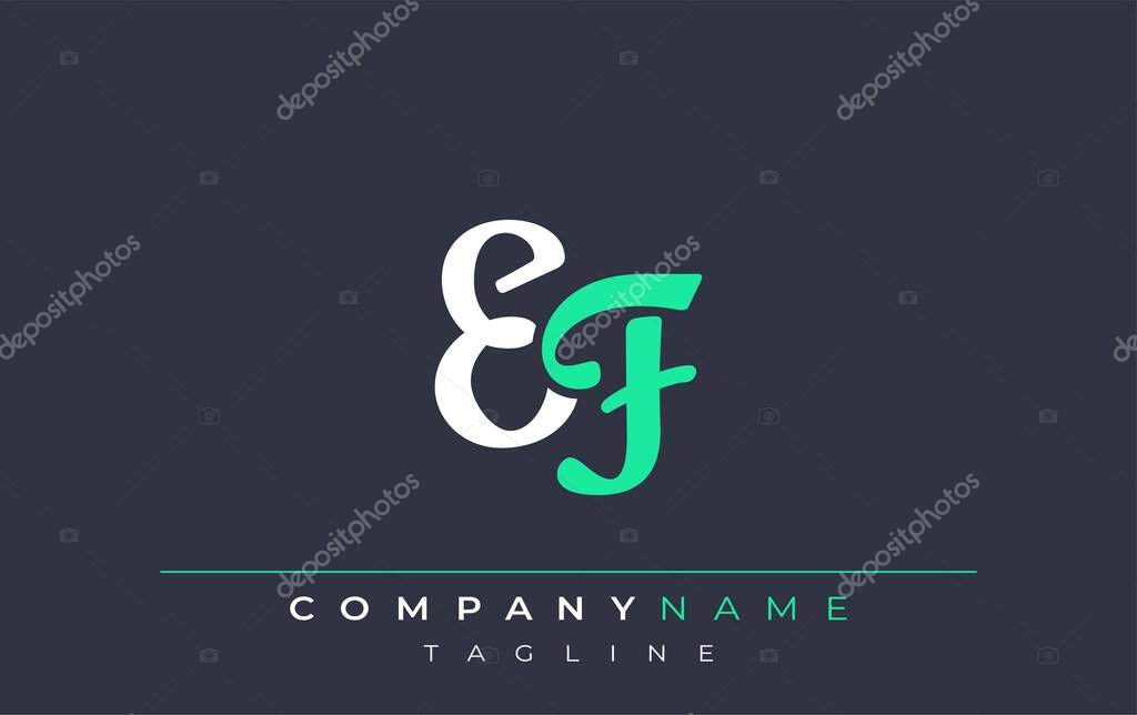 Elegant Stylized EF Lettering Design. Stylish Modern Logo featuring Monogram Letters in White and Teal Shade