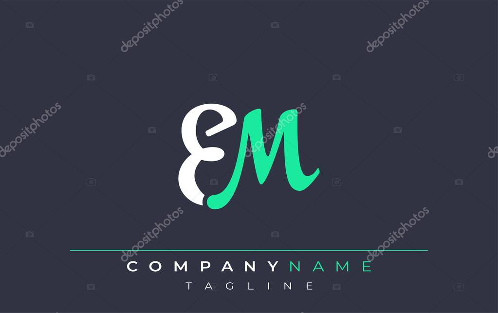 Elegant Stylized EM Lettering Design. Stylish Modern Logo featuring Monogram Letters in White and Teal Shade