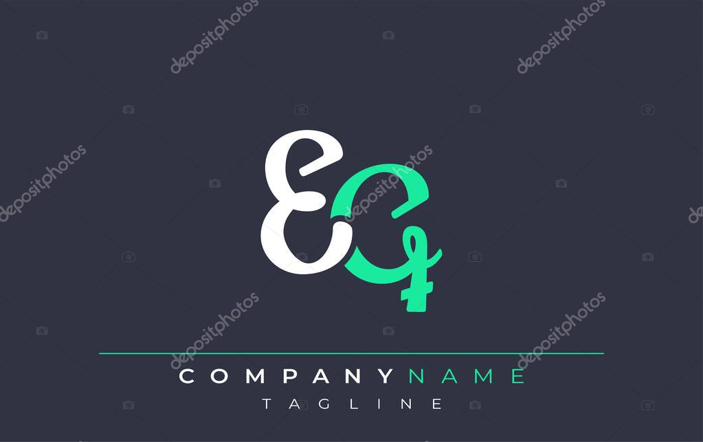 Elegant Stylized EQ Lettering Design. Stylish Modern Logo featuring Monogram Letters in White and Teal Shade