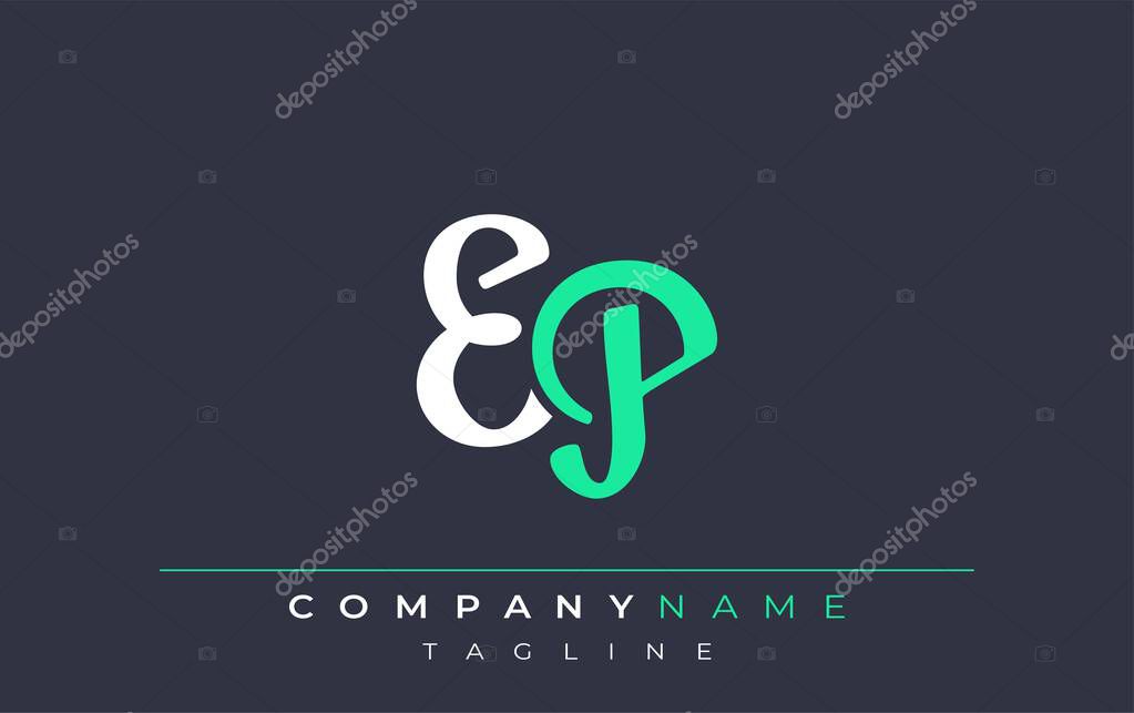 Elegant Stylized EP Lettering Design. Stylish Modern Logo featuring Monogram Letters in White and Teal Shade