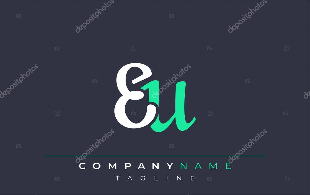 Elegant Stylized EU Lettering Design. Stylish Modern Logo featuring Monogram Letters in White and Teal Shade
