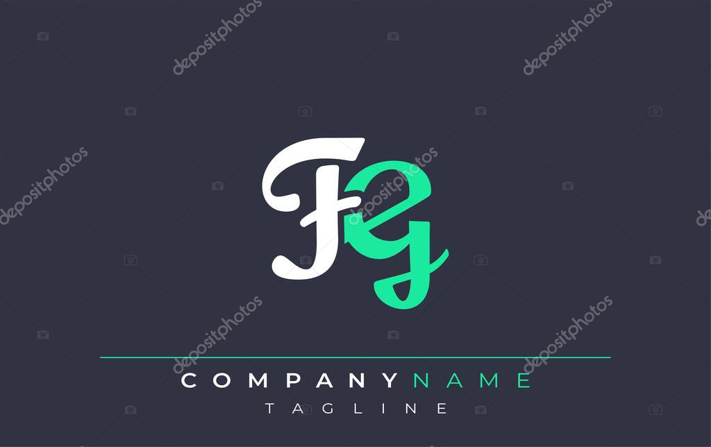 Elegant Stylized FG Lettering Design. Stylish Modern Logo featuring Monogram Letters in White and Teal Shade