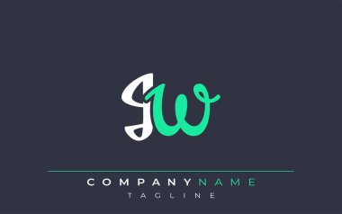 Zarif Biçimli JW Harf Tasarımı. Beyaz ve Teal Gölgeli Monogram Harfleri içeren Modern Logo