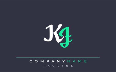 Zarif stilize edilmiş KJ Harf Tasarımı. Beyaz ve Teal Gölgeli Monogram Harfleri içeren Modern Logo