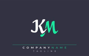 Zarif Biçimli KM Harf Tasarımı. Beyaz ve Teal Gölgeli Monogram Harfleri içeren Modern Logo