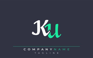Zarif Stili KU Harf Tasarımı. Beyaz ve Teal Gölgeli Monogram Harfleri içeren Modern Logo