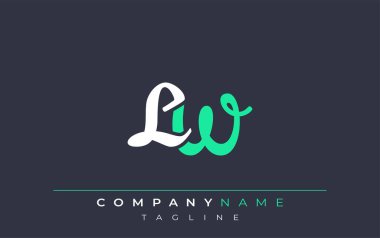 Zarif Biçimli LW Harf Tasarımı. Beyaz ve Teal Gölgeli Monogram Harfleri içeren Modern Logo