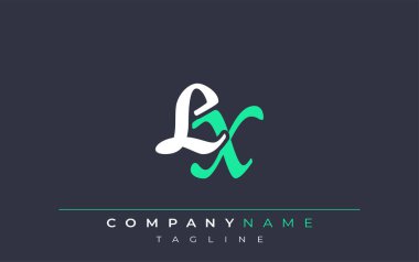 Zarif Biçimli LX Harf Tasarımı. Beyaz ve Teal Gölgeli Monogram Harfleri içeren Modern Logo