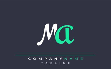 Zarif stilize MA Harf Tasarımı. Beyaz ve Teal Gölgeli Monogram Harfleri içeren Modern Logo