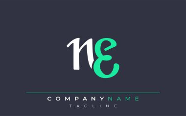 Zarif Stilize NE Harf Tasarımı. Beyaz ve Teal Gölgeli Monogram Harfleri içeren Modern Logo