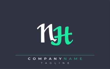 Zarif Stili NH Harf Tasarımı. Beyaz ve Teal Gölgeli Monogram Harfleri içeren Modern Logo
