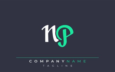 Zarif Biçimli NP Harf Tasarımı. Beyaz ve Teal Gölgeli Monogram Harfleri içeren Modern Logo