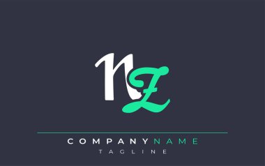 Zarif Biçimli NZ Harf Tasarımı. Beyaz ve Teal Gölgeli Monogram Harfleri içeren Modern Logo