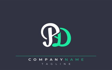 Zarif Stylize PD Harf Tasarımı. Beyaz ve Teal Gölgeli Monogram Harfleri içeren Modern Logo